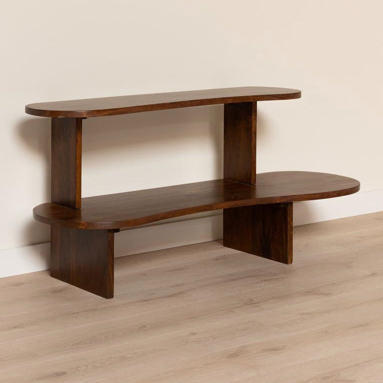 Shelf Console 2 Level Console Table in Acacia Wood | Walnut Finish | Solid Wood