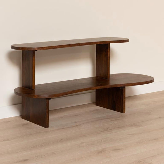Shelf Console 2 Level Console Table in Acacia Wood | Walnut Finish | Solid Wood