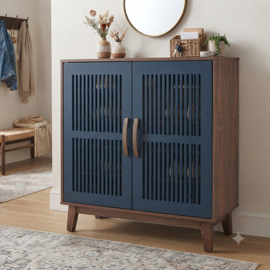 Vent Solid Wood Shoe Cabinet with Grooved Ventilation Doors – 2 Door Mango Wood Shoe Storage