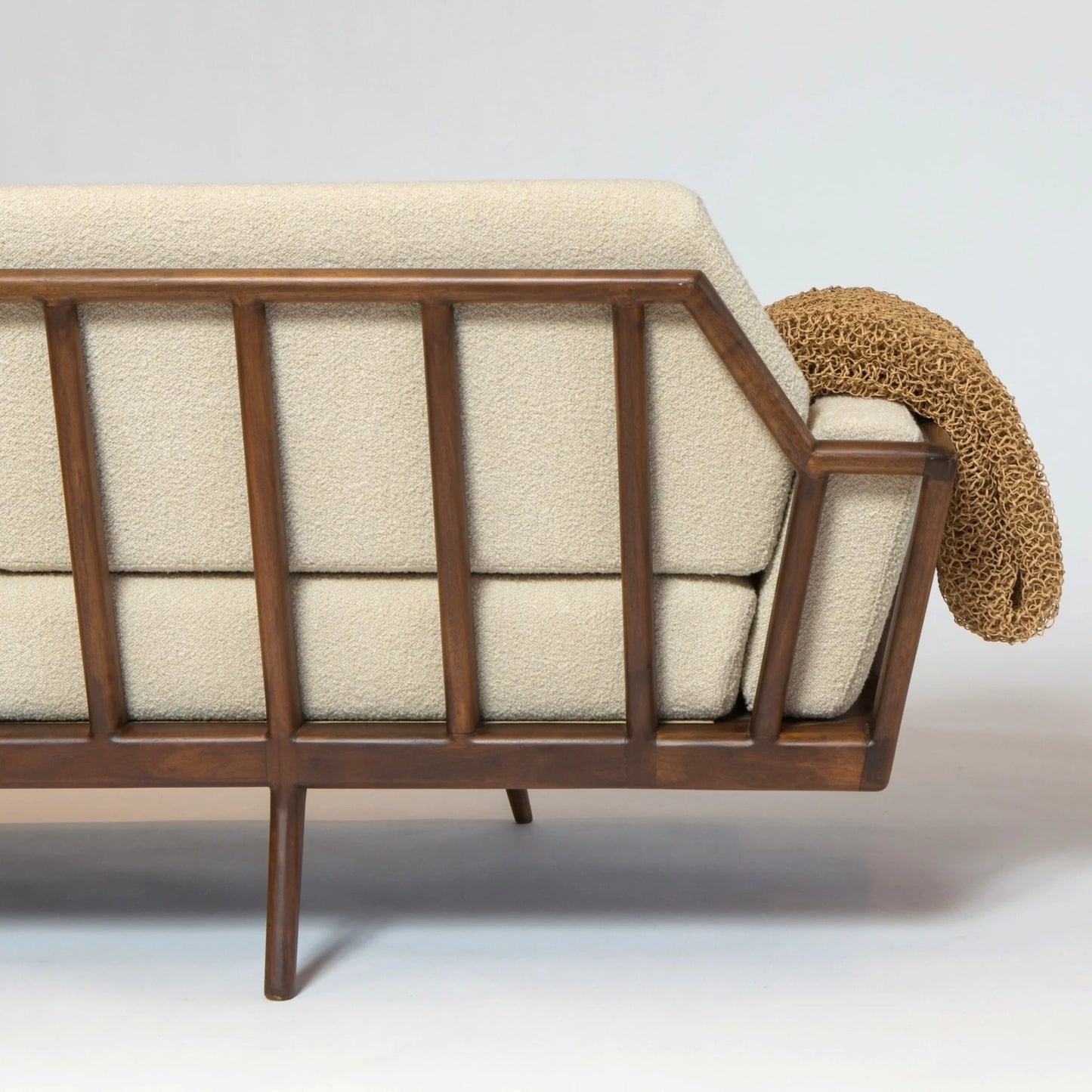 Slat-Back Wooden Sofa with Premium Upholstery