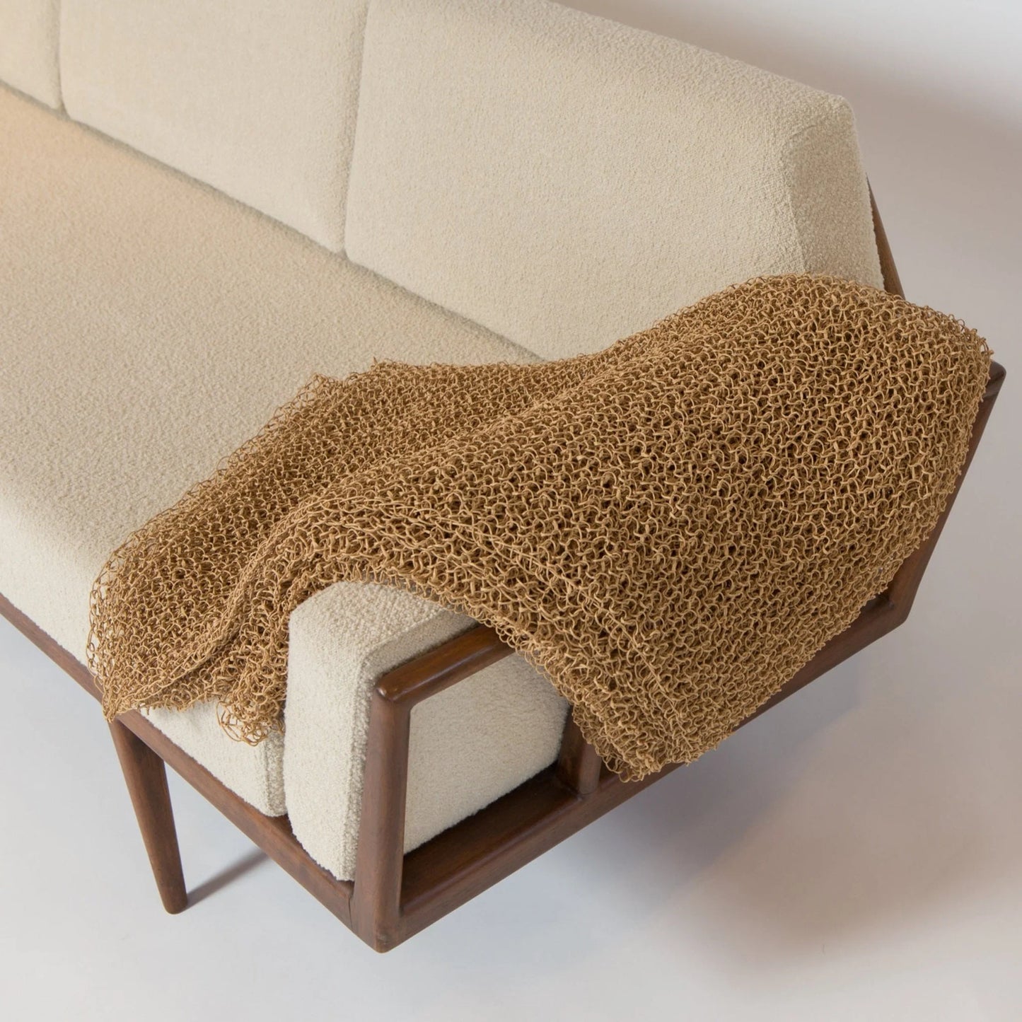 Slat-Back Wooden Sofa with Premium Upholstery