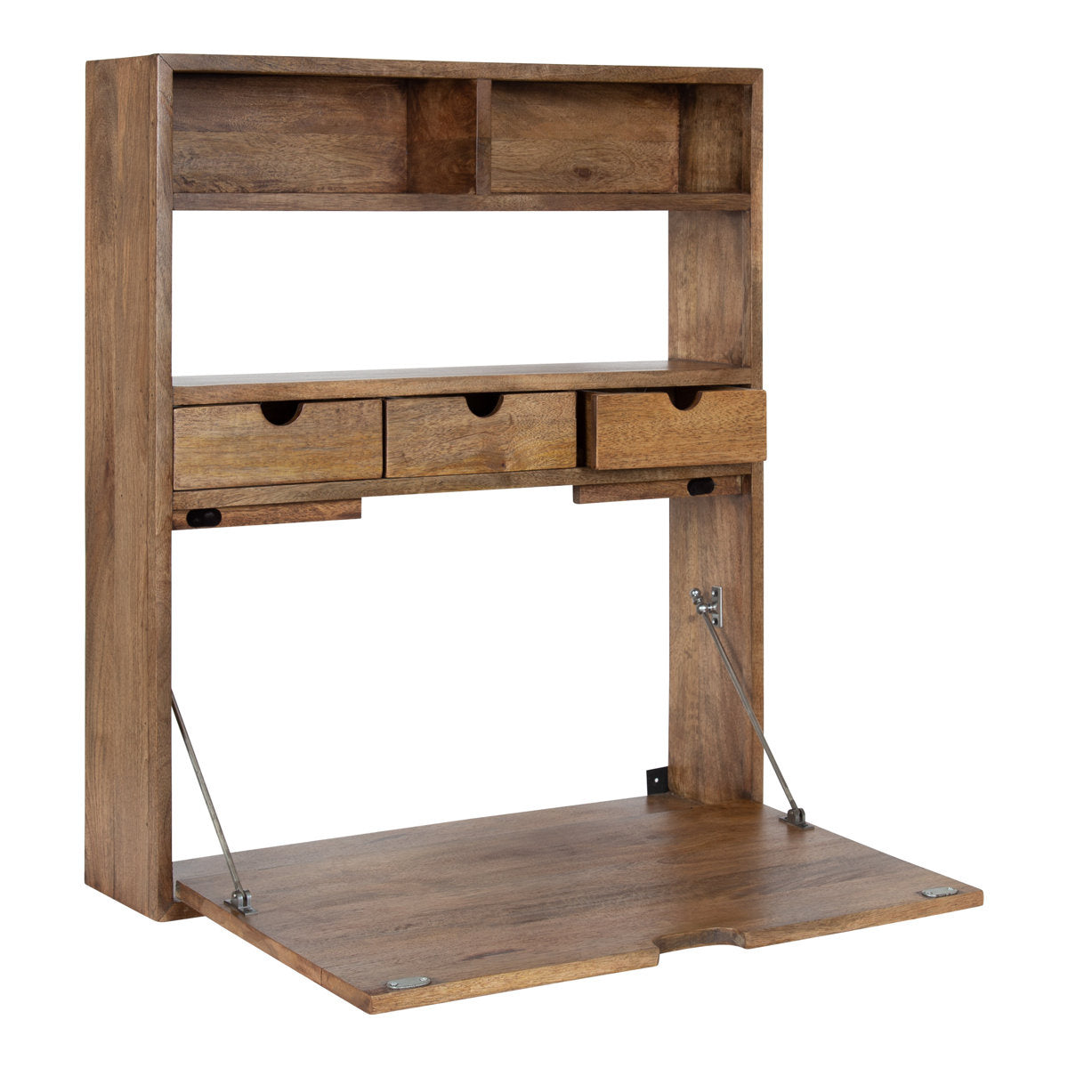 Solid Wood Floating Desk with Storage | Natural Finish | Wall Mount