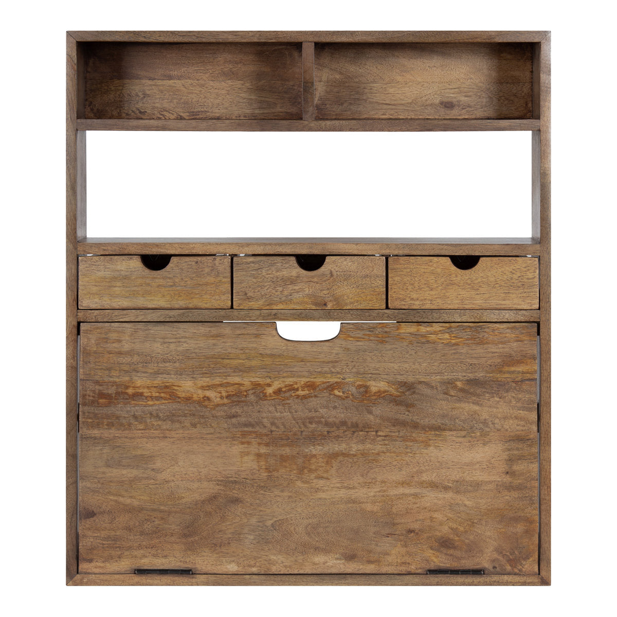 Solid Wood Floating Desk with Storage | Natural Finish | Wall Mount