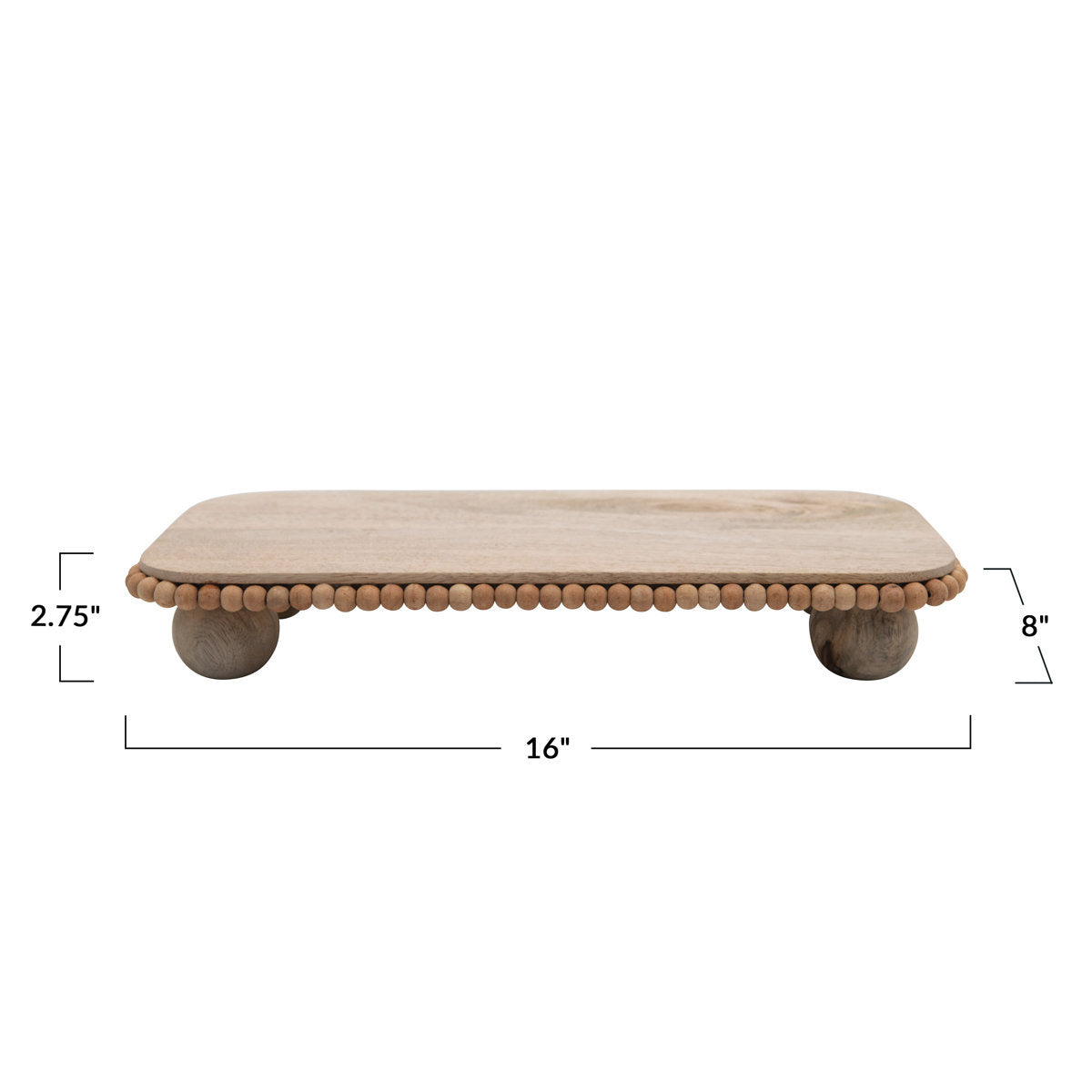 Rectangular Solid Wood Tray Beading Edge - 16" |Natural Finish