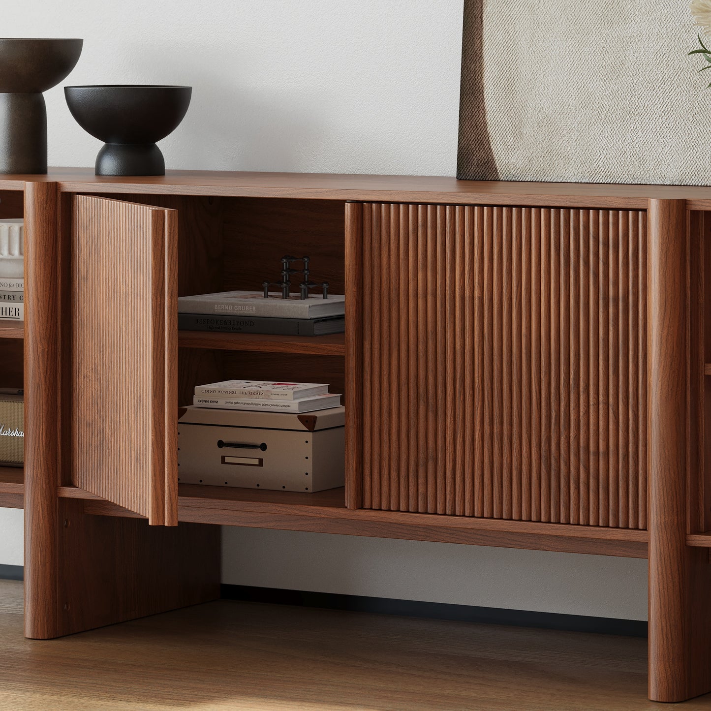Stylish TV Cabinet in Acacia Wood  | 4 Storage Compartments | Honey Finish