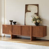 Stylish TV Cabinet with Acacia Wood Doors & Walnut Body – 4 Storage Compartments