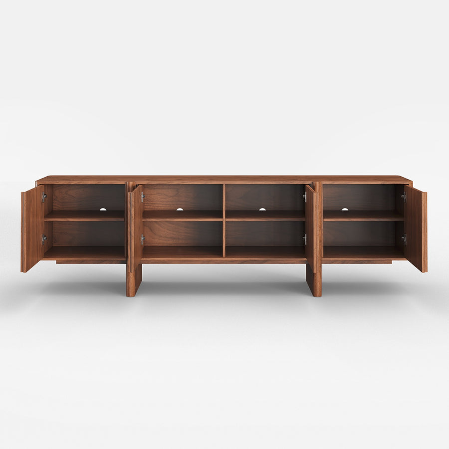 Stylish TV Cabinet with Acacia Wood Doors & Walnut Body – 4 Storage Compartments