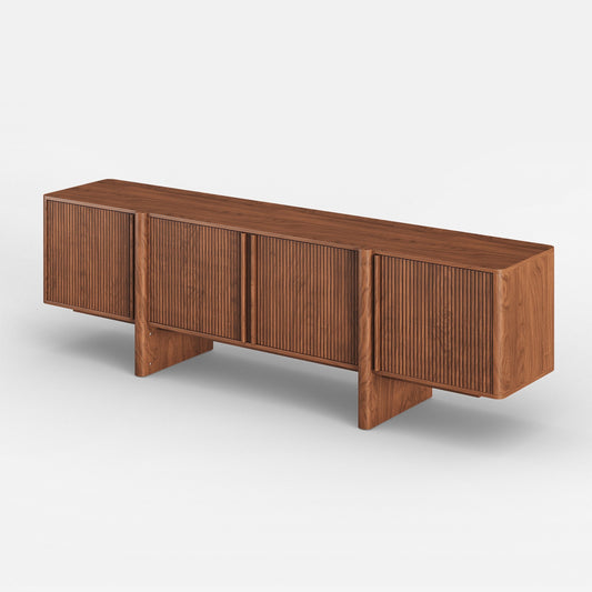 Stylish TV Cabinet in Acacia Wood  | 4 Storage Compartments | Honey Finish