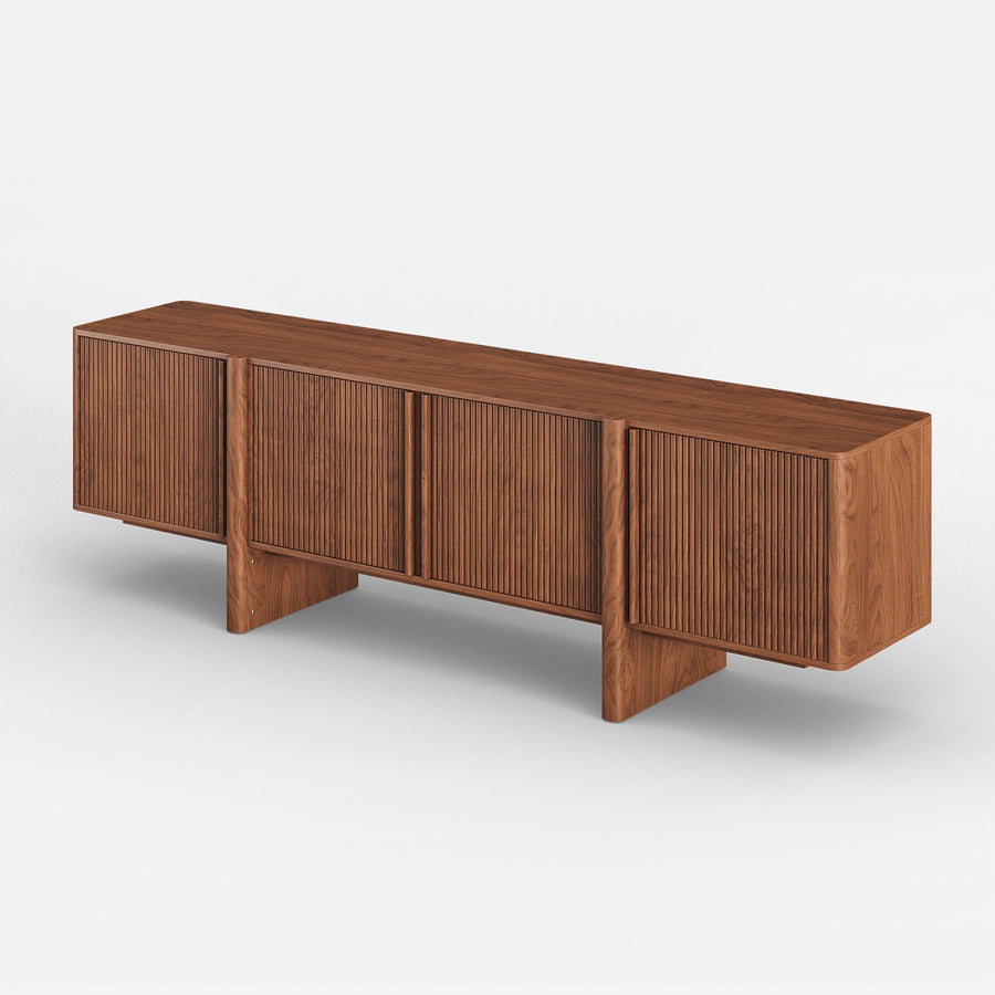 Stylish TV Cabinet with Acacia Wood Doors & Walnut Body – 4 Storage Compartments