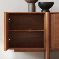 Stylish TV Cabinet with Acacia Wood Doors & Walnut Body – 4 Storage Compartments