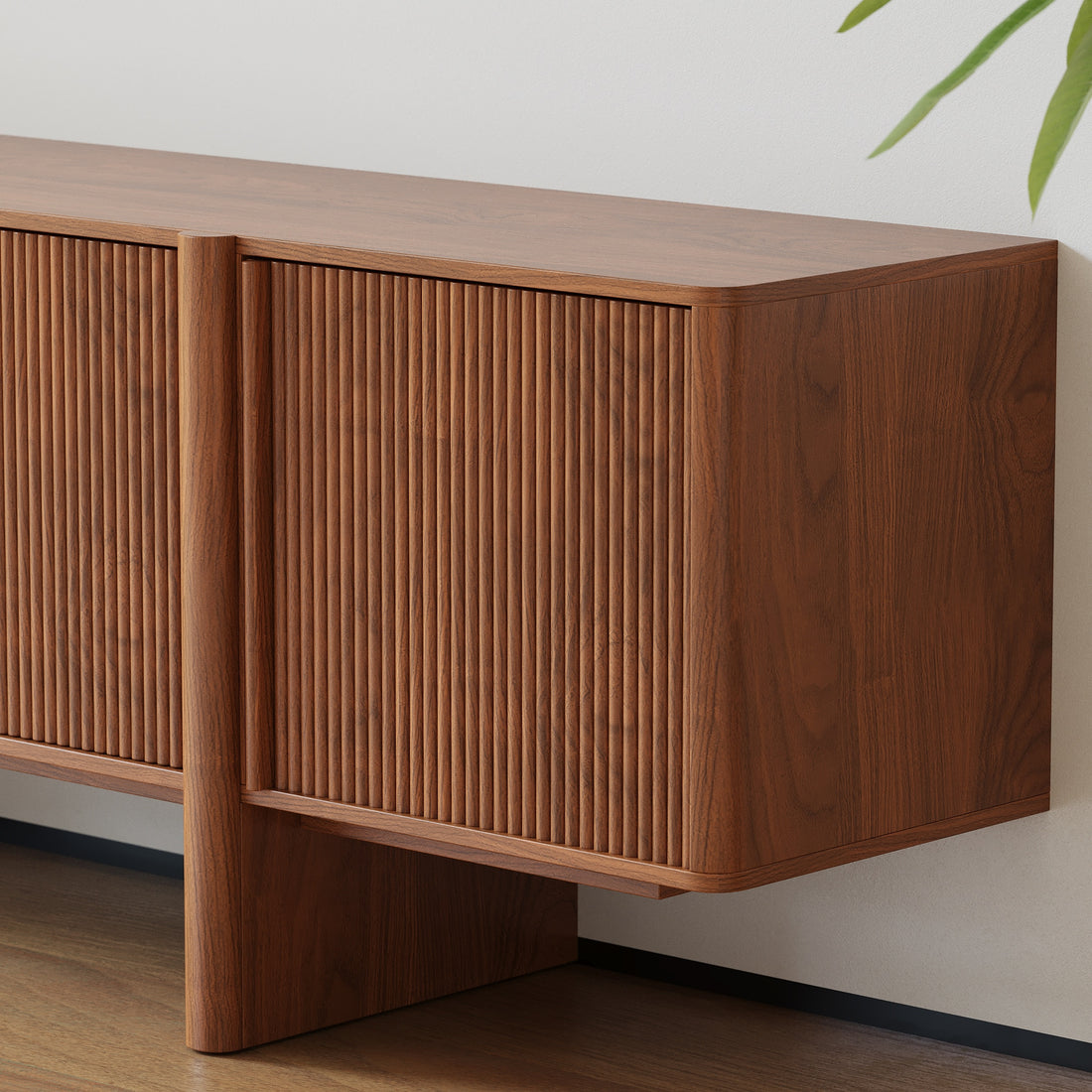 Stylish TV Cabinet with Acacia Wood Doors & Walnut Body – 4 Storage Compartments