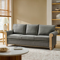 Terren 3 Seater Farmhouse Striped Sofa With Rolled Arm and Solid Wood Spindle Legs