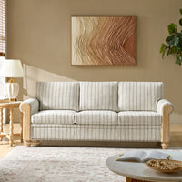 Terren 3 Seater Farmhouse Striped Sofa With Rolled Arm and Solid Wood Spindle Legs