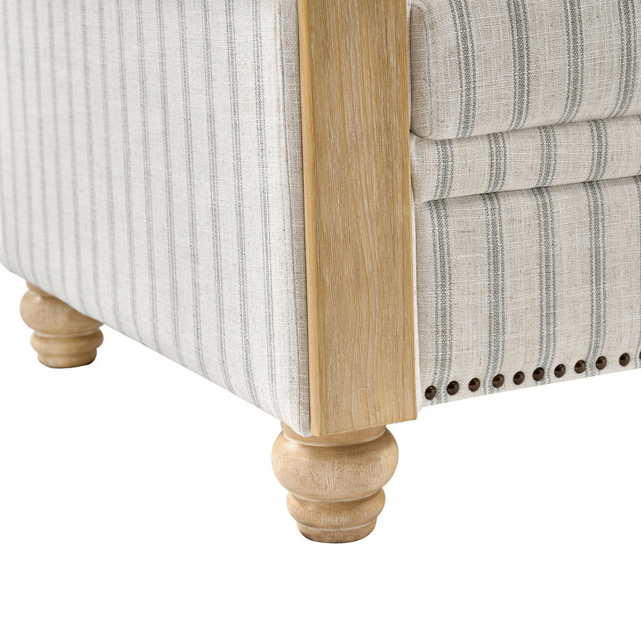 Terren 3 Seater Farmhouse Striped Sofa With Rolled Arm and Solid Wood Spindle Legs