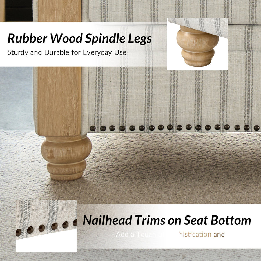 Terren 3 Seater Farmhouse Striped Sofa With Rolled Arm and Solid Wood Spindle Legs