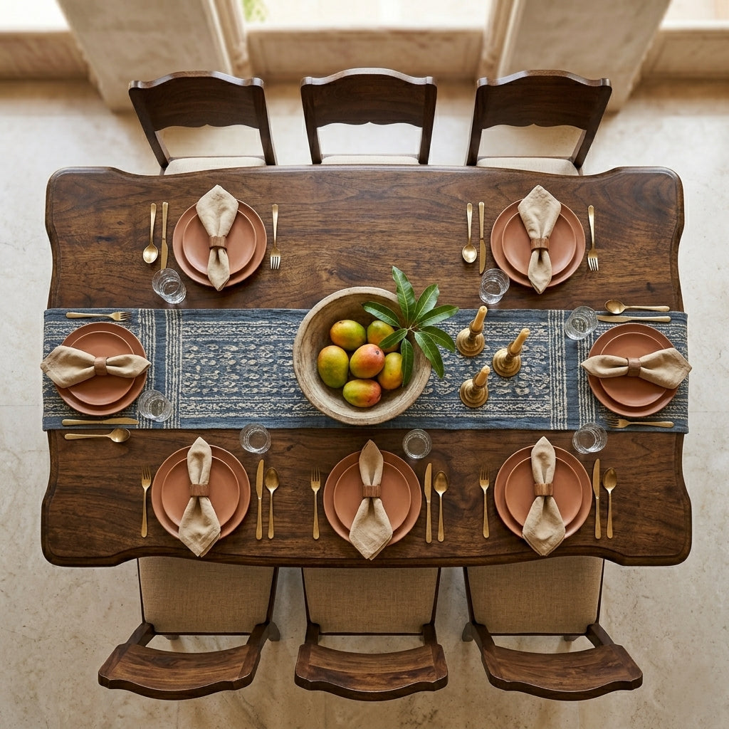 The Sanjhi Dining Set – Handcrafted Solid Mango Wood