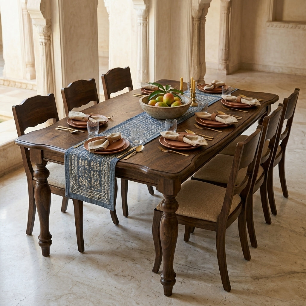 The Sanjhi Dining Set – Handcrafted Solid Mango Wood