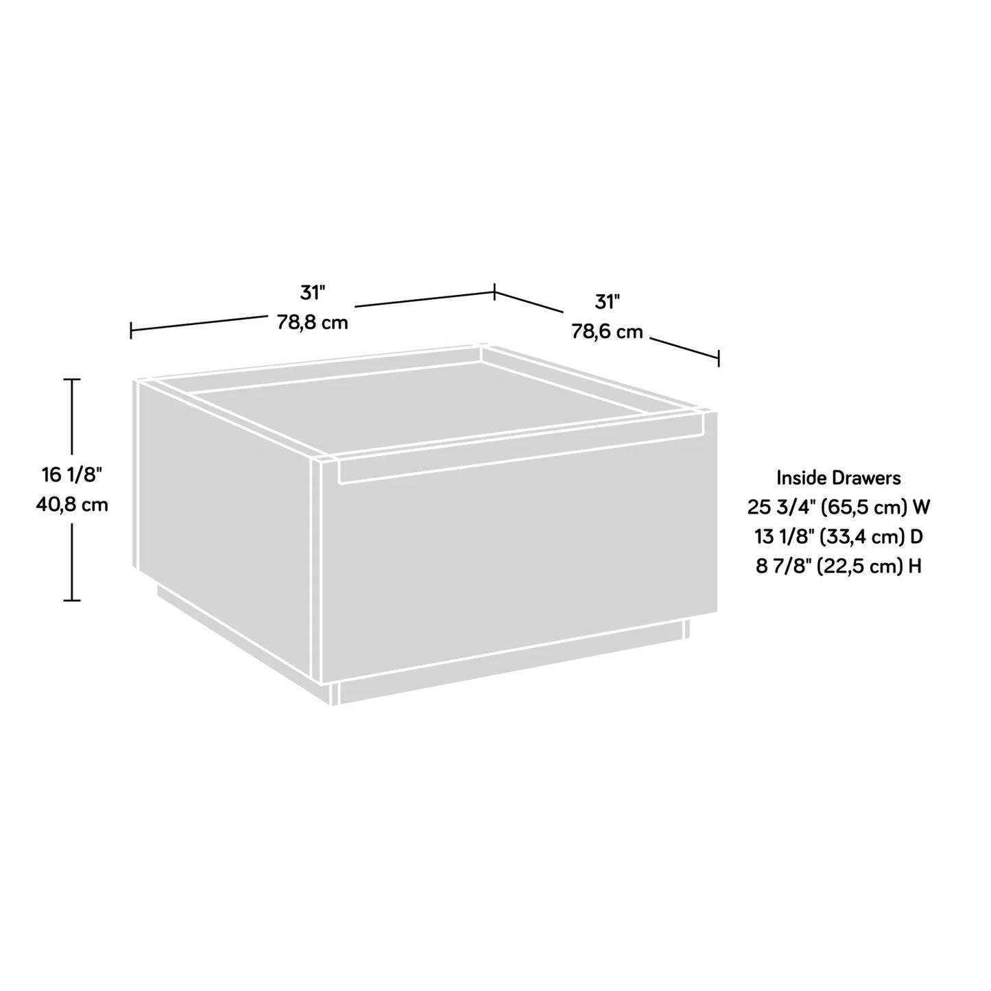 Tyzor Acacia Wood Square Coffee Table with Drawer Storage