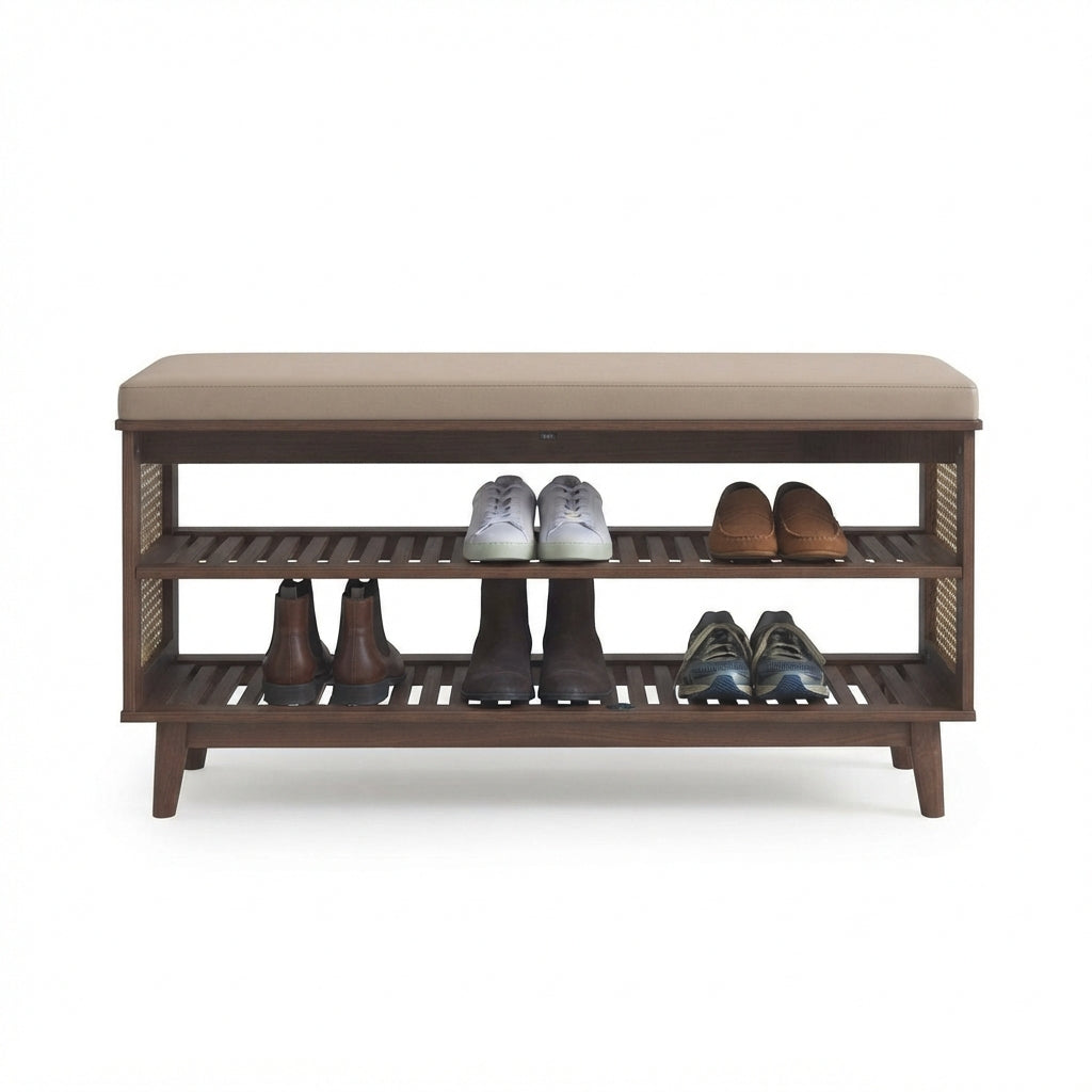 Vamo Solid Wood Storage Bench & Shoe Rack with Upholstered Seat