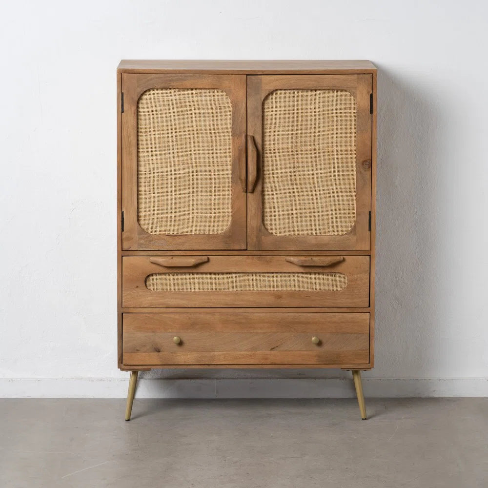 Vinnie Solid Wood Rattan Sideboard in Mango Wood