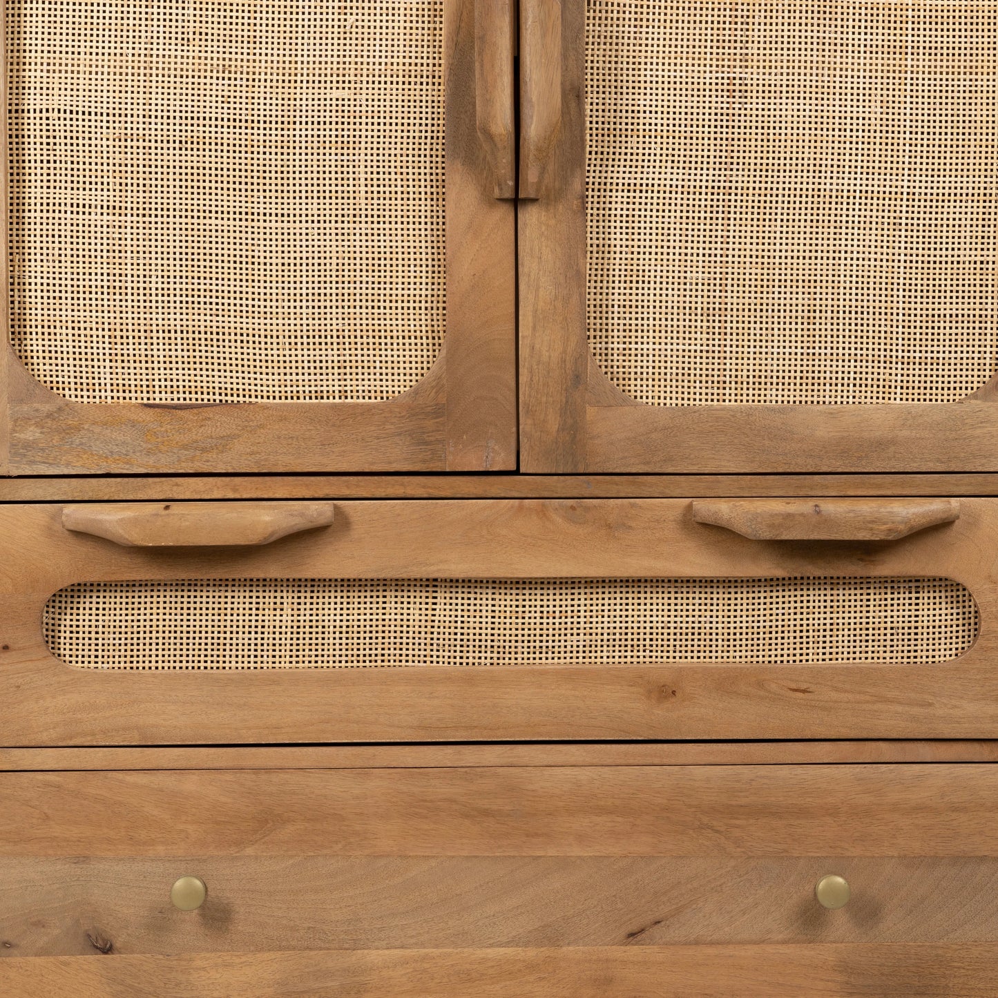 Vinnie Solid Wood Rattan Sideboard in Mango Wood
