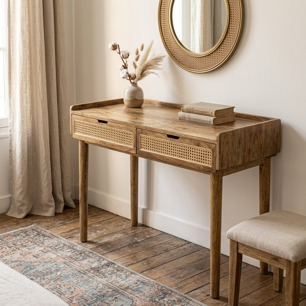 Willow Study Desk in Solid Mango Wood – Natural Finish