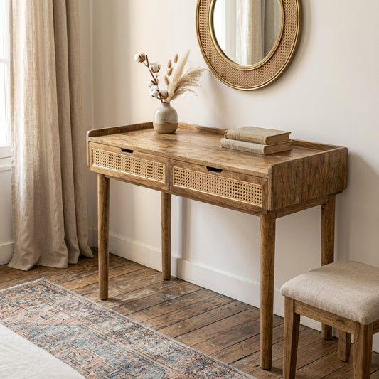 Willow Study Desk in Solid Mango Wood – Natural Finish