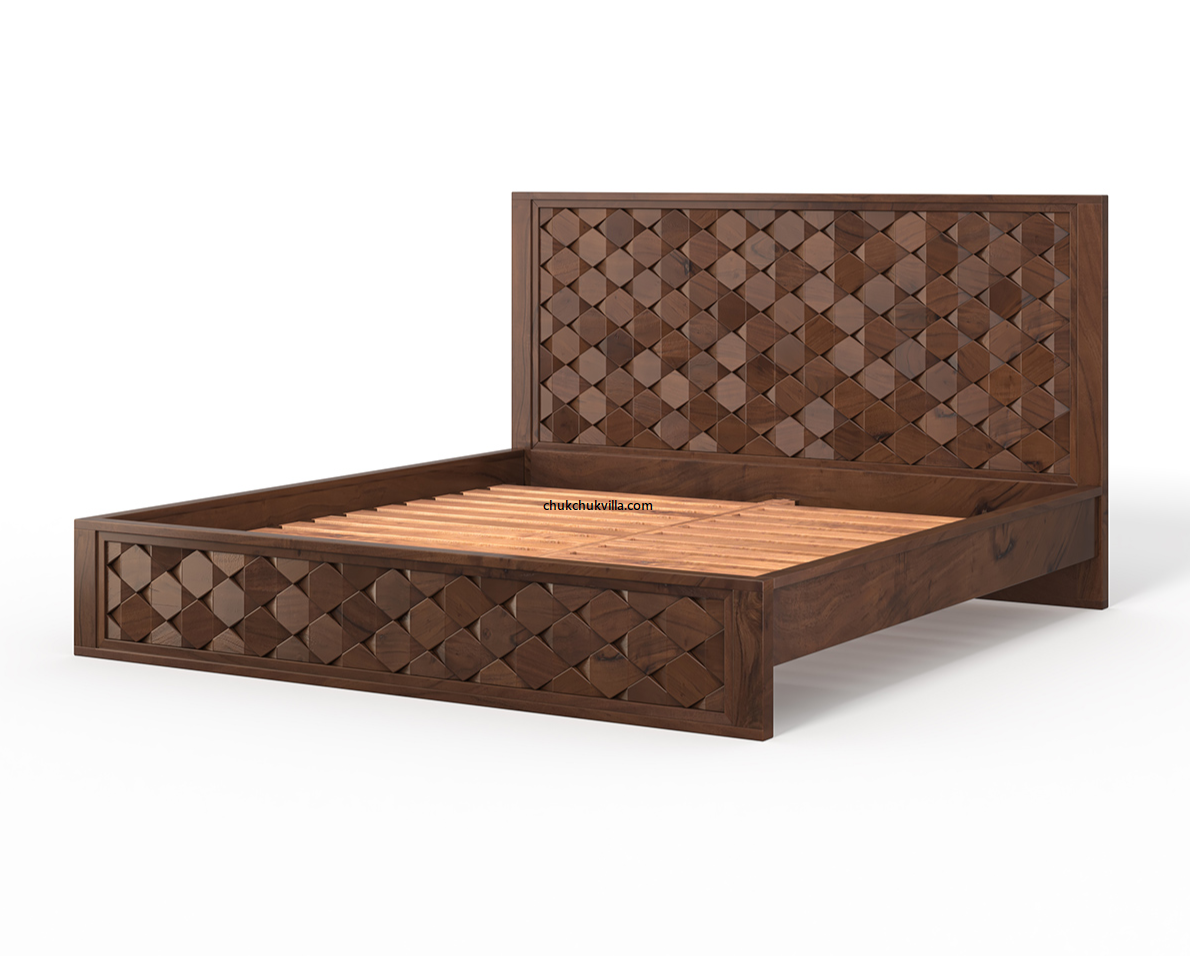 Modern Weave Pattern Solid Wood Bed