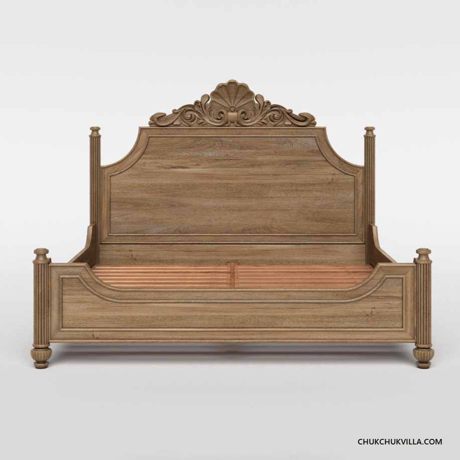 Morris Solid Wood Hand-Carved Bed – Natural Finish