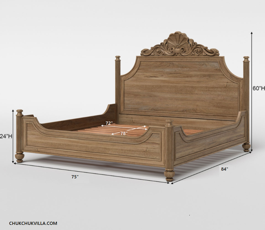 Morris Solid Wood Hand-Carved Bed – Natural Finish