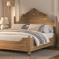 Morris Solid Wood Hand-Carved Bed – Natural Finish