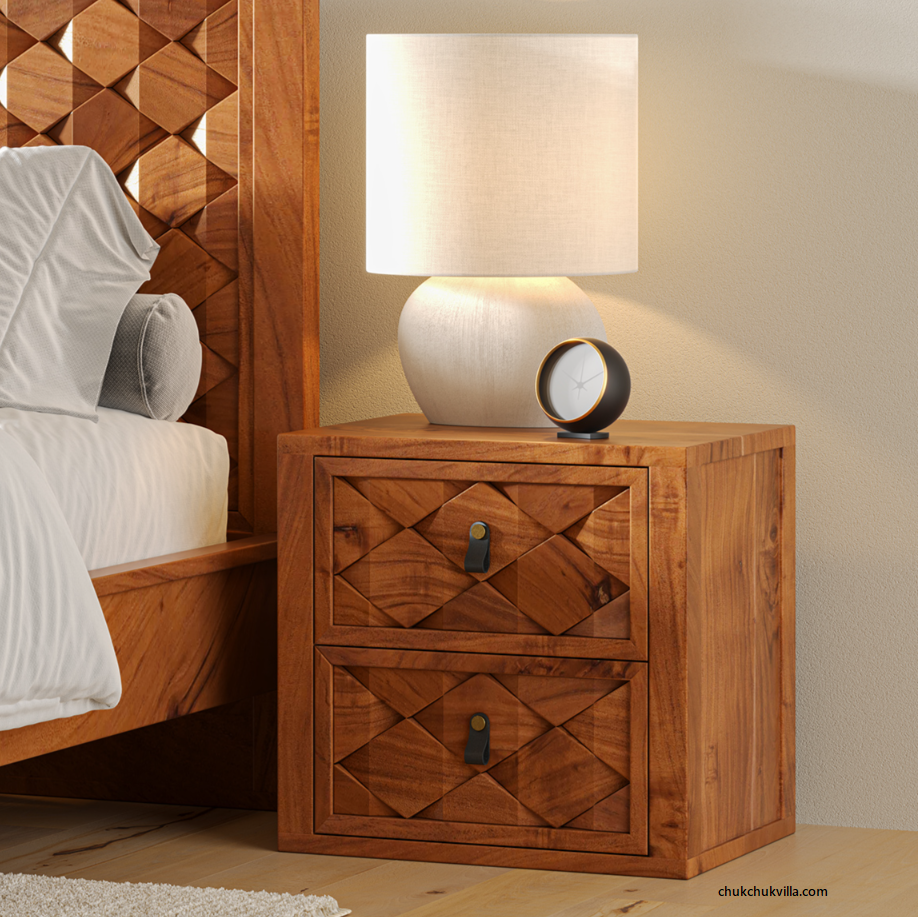 Modern Weave Pattern Solid Wood Bedside Table