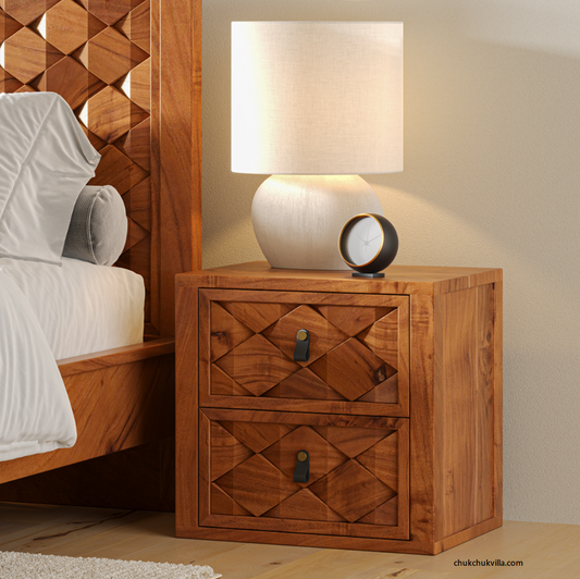 Modern Weave Pattern Solid Wood Bedside Table