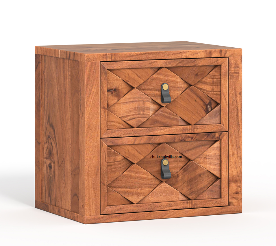 Modern Weave Pattern Solid Wood Bedside Table