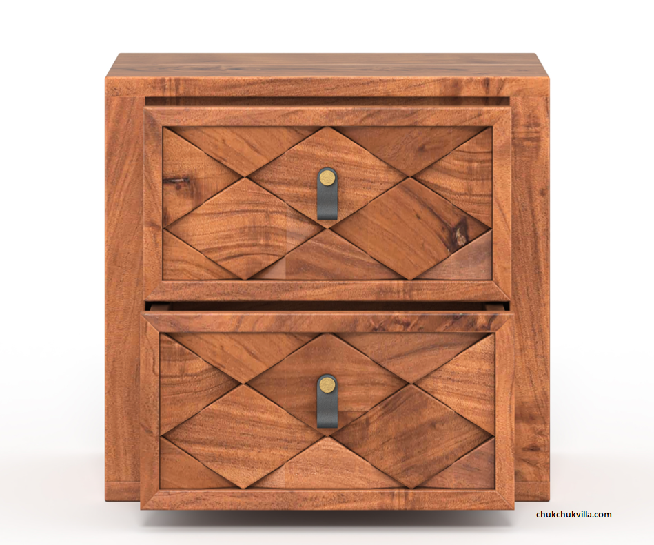 Modern Weave Pattern Solid Wood Bedside Table