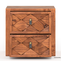 Modern Weave Pattern Solid Wood Bedside Table