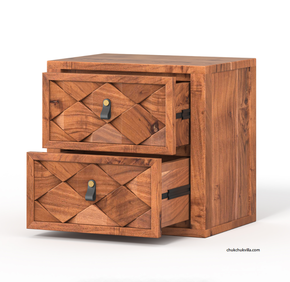 Modern Weave Pattern Solid Wood Bedside Table