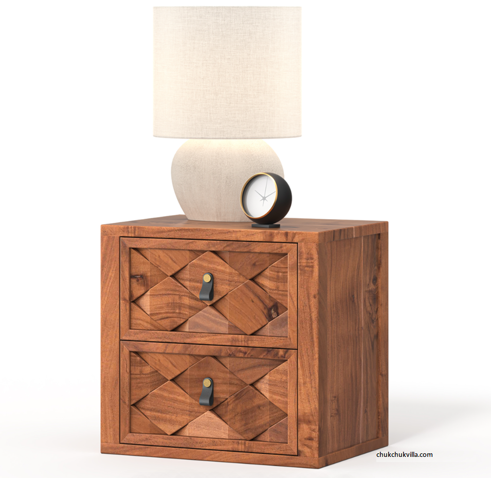 Modern Weave Pattern Solid Wood Bedside Table