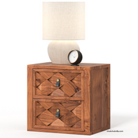 Modern Weave Pattern Solid Wood Bedside Table