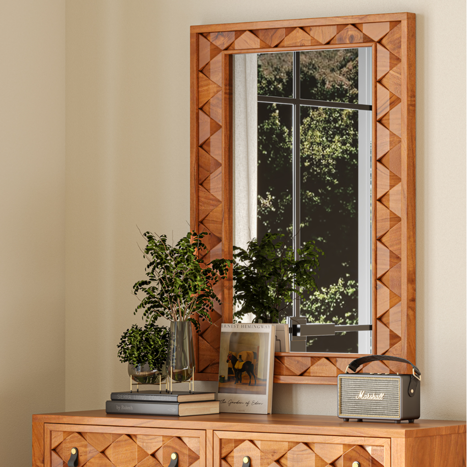 Modern Weave Pattern Solid Wood Mirror