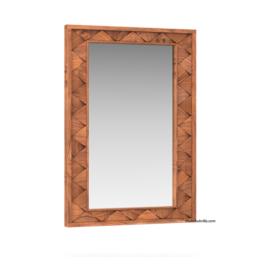 Modern Weave Pattern Solid Wood Mirror