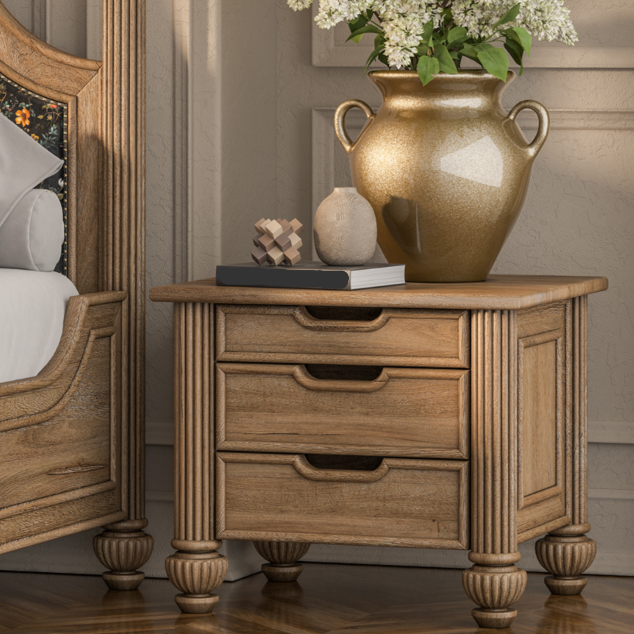 Morris Solid Wood Bedside Table - Natural Finish