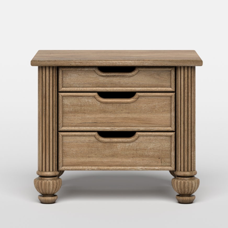 Morris Solid Wood Bedside Table - Natural Finish