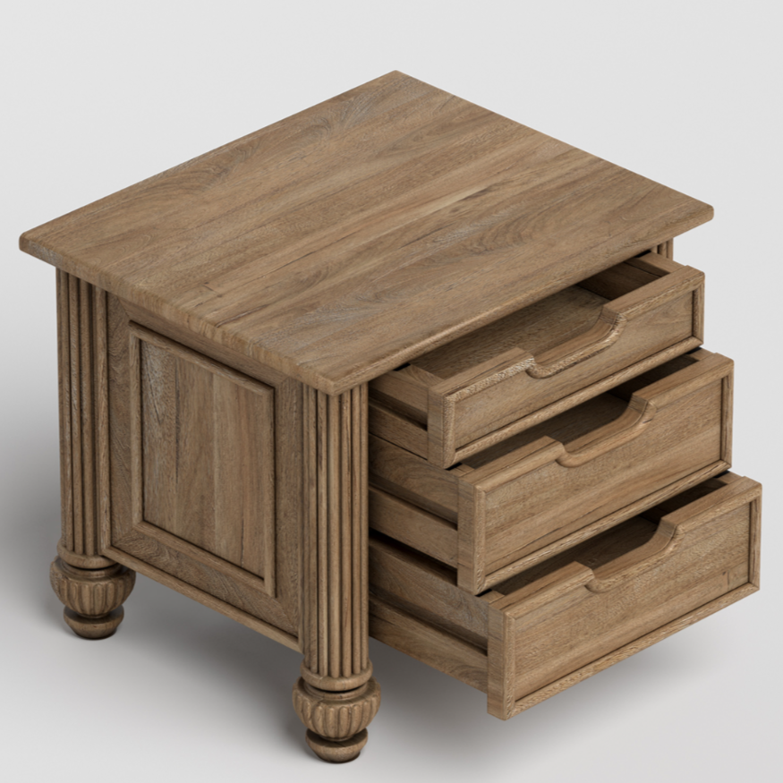 Morris Solid Wood Bedside Table - Natural Finish