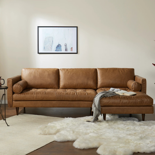 Briar 4 Seater Sectional Sofa for Living Room in Leather Upholstery | Solid Wood Frame