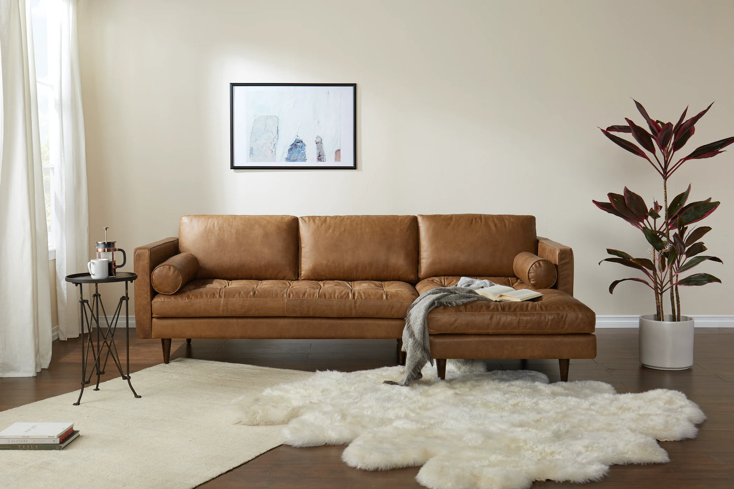 Briar 4 Seater Sectional Sofa for Living Room in Leather Upholstery | Solid Wood Frame