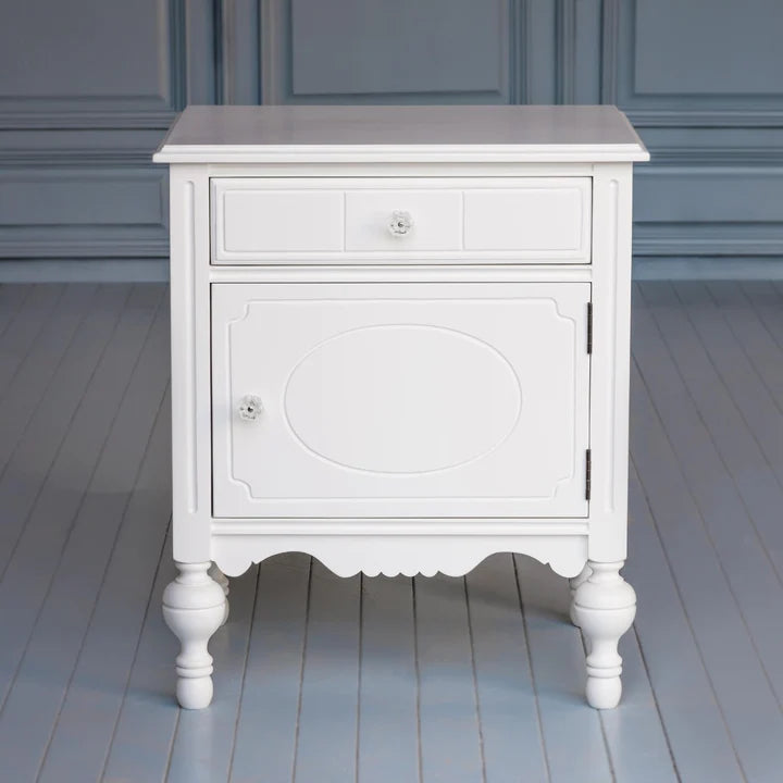 Carolina Bedside Table in Mango Wood | Drawer Storage |Door Storage | Carved Legs