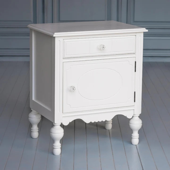 Carolina Bedside Table in Mango Wood | Drawer Storage |Door Storage | Carved Legs