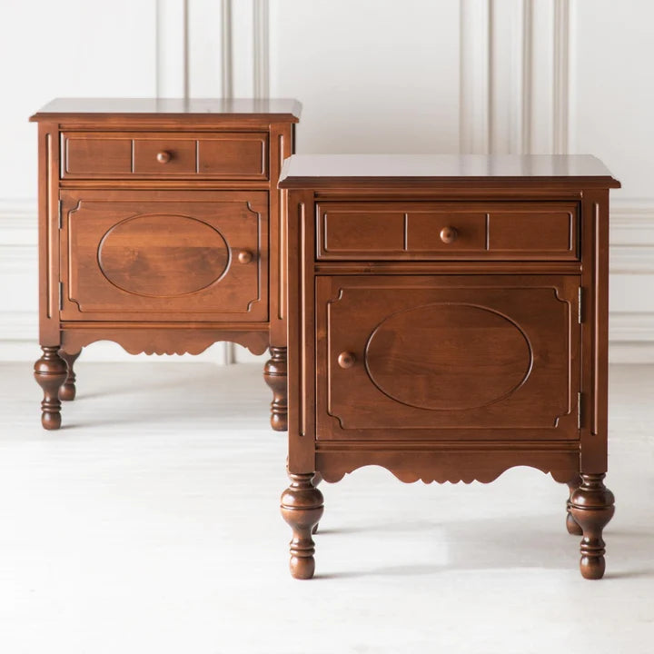 Carolina Bedside Table in Mango Wood | Drawer Storage |Door Storage | Carved Legs