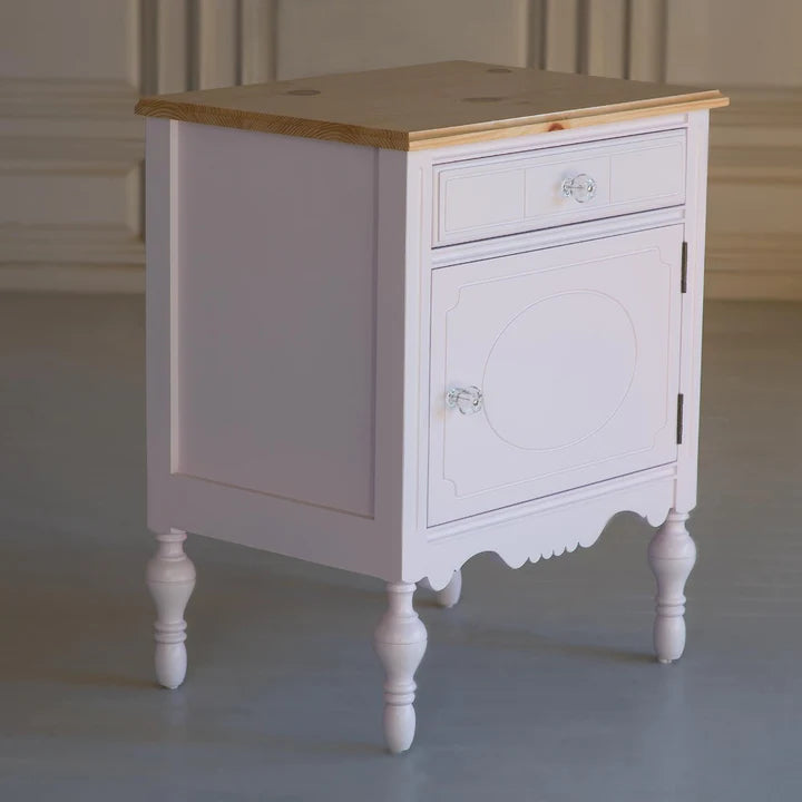 Carolina Bedside Table in Mango Wood | Drawer Storage |Door Storage | Carved Legs